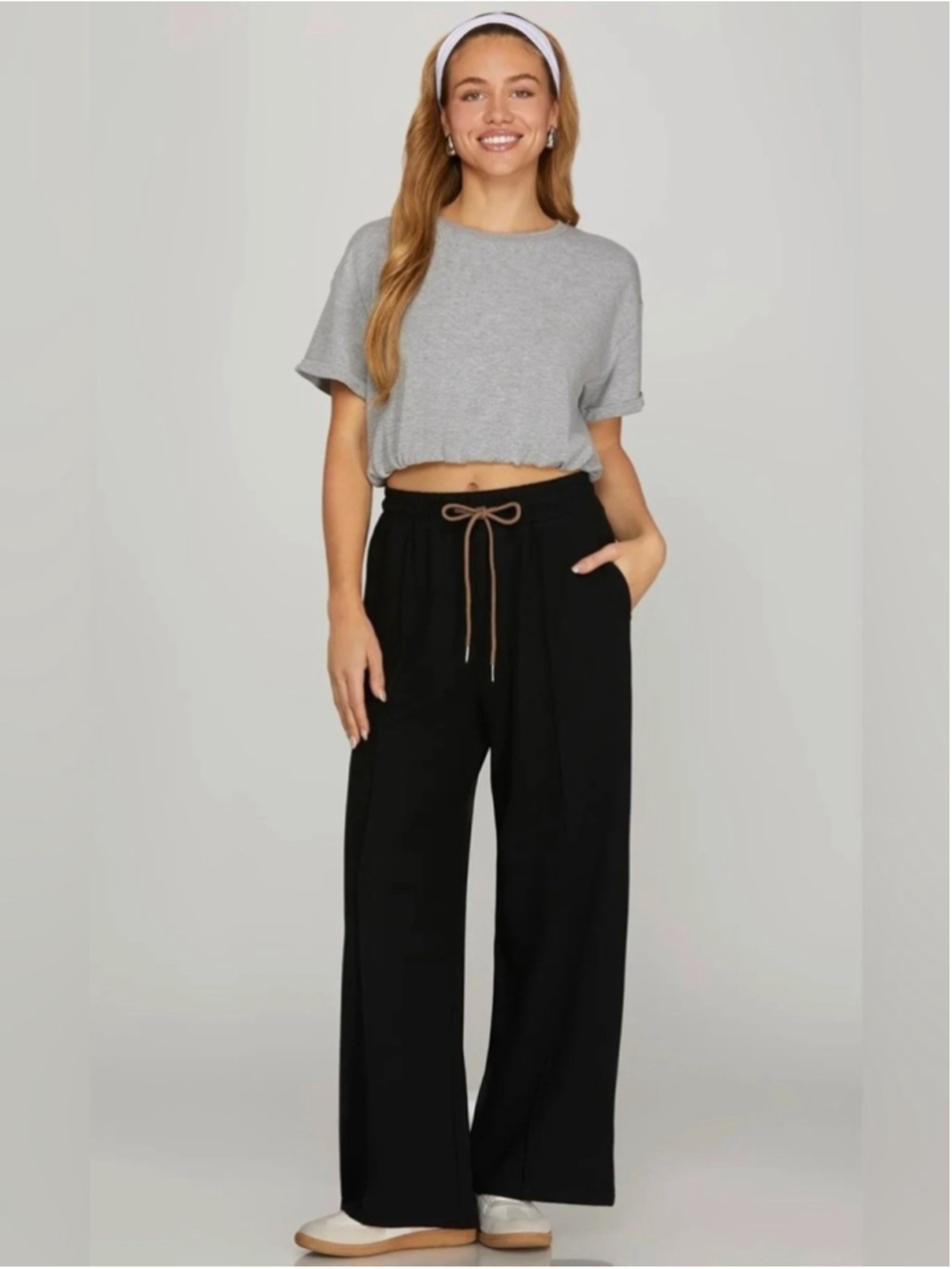 Micas drawstring wide leg loungewear pants elastic waist band and pockets M